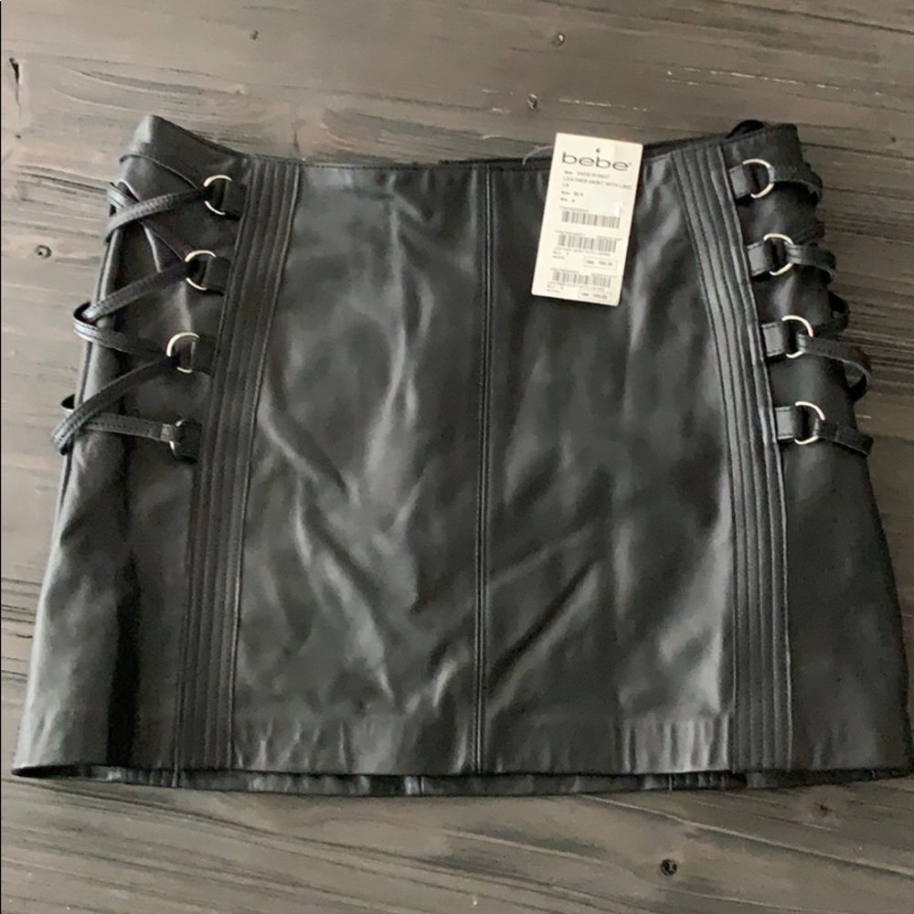 Bebe black leather skirt! Worn once! Genuine leather! Sexy mini skirt!